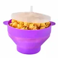 Purple collapsible silicone popcorn bowl with lid for healthy microwave popcorn snacks - Purple