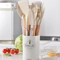 14-piece cream silicone kitchen utensil set with ergonomic wooden handles - 12pcs Set / Creamy White
