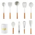 Premium 12-piece cream white silicone kitchen utensil set with ergonomic wooden handles - 9-Piece Set