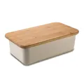 Grande boîte à pain avec couvercle en bambou naturel et base de rangement crème chic - Crème / Rectangulaire