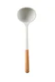 Cream white silicone soup ladle with ergonomic natural wooden handle for non-stick cookware - Soup Spoon