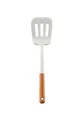 Cream white silicone slotted spatula with natural short wooden handle for nonstick cookware - Slotted Spatula