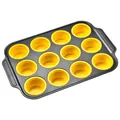 Professional 12-cup cupcake baking pan with bright yellow foldable silicone inserts for oven - 12-Hole Baking Tray / 12-Cup Muffin Pan Yellow / Yellow