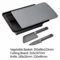 Foldable grey silicone vegetable basket set with cutting board and knives - Draining Basket 3-Piece Set / Gray