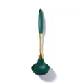 Dark green silicone soup ladle with gold-plated stainless steel handle and hanging hole - Large Soup Spoon (Green)