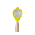 Bright yellow fine mesh kitchen strainer with an ergonomic beige handle for sifting food - Strainer