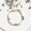 Elegant irregular freshwater pearl and green aventurine stone bracelet with gold clasp - Three Pearls Green Aventurine Bracelet
