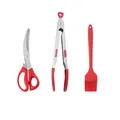 3-teiliges rotes Edelstahl Koreanisches BBQ Werkzeug Set mit Schere Zange und Silikonpinsel - Rotes 304 Zange 3-teiliges Set