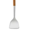 White silicone turner spatula with ergonomic wooden handle for non-stick cookware - Spatula