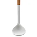 White silicone soup ladle with wooden handle and internal measurement markings - Soup Ladle