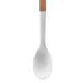 White food-grade silicone soup spoon with ergonomic natural wooden handle for non-stick pans - Small Soup Spoon