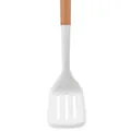 Professional white silicone slotted spatula with natural wooden handle for non-stick pans - Slotted Spatula
