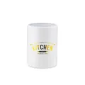 White cylindrical kitchen storage tube with gold 'Kitchen Life' lettering - Storage Bin
