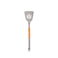 Gray silicone slotted turner with wooden handle for non-stick cooking - Slotted Spatula
