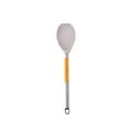Grey silicone cooking spoon with wood-textured handle and anti-slip tail for kitchen use - Broad Scraper
