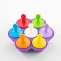 Vibrant 7-hole silicone popsicle and baby food storage mold with multi-colored lids - Colorful Popsicle / Purple Stand Base Holder