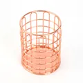 Cylindrical rose gold metal wire mesh desk organizer for pens and makeup brushes - Grid Shape / Rose Gold