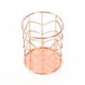 Rose gold iron wire makeup brush holder and geometric desktop pen organizer storage - Slanting Grid / Rose Gold