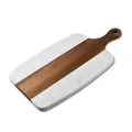 Handcrafted marble and acacia wood splicing cutting board for cheese and bread serving - White Style A / 348x185mm / White