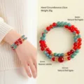 Pulsera retro de doble hilo con cuentas de piedras preciosas de ágata roja natural y jadeíta - Brazalete de Ágata y Jadeíta Natural 6mm