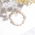 Elegant irregular freshwater pearl bracelet with green aventurine stones and gold clasp - Three Pearls Morganite Bracelet