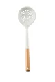 Cream white silicone slotted skimmer spoon with natural wooden handle kitchen utensil - Slotted Spoon