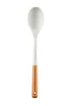 Creamy white silicone soup spoon with short wooden handle for non-stick cookware - Small Soup Spoon