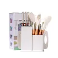 Silicone kitchen utensil set with wooden handle and storage holder for home cooking. - 19-Piece Set / White
