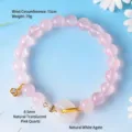 Natural pink crystal beaded bracelet with white agate safety buckle charm, 8.5mm beads - 8.5mm Bead Diameter - 15cm Circumference / Natural Transparent Pink Fu An Ring Bracelet