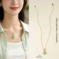 Elegant green aventurine donut pendant necklace with a 15mm natural stone and gold chain - Natural Aventurine Jade Fu An Ring Necklace / 15mm Pendant - 40+5cm Chain Length