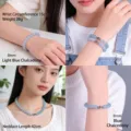 Natural 8mm light blue chalcedony beaded necklace and bracelet set with magnetic clasp - Bracelet and Necklace 2-in-1 / 8mm Bead Diameter / Blue