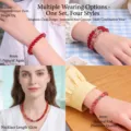 Red hematoid quartz and agate beaded necklace bracelet with magnetic clasp set - Bracelet and Necklace 2-in-1 / 8mm Bead Diameter / Red