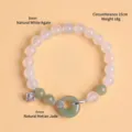 Natural white agate and green Hetian jade beaded bracelet with Ping'an Kou charm - 8mm Bead Diameter-15cm Wrist / 8mm White Agate Hetian Jade White Gold Bracelet