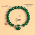 Natural green agate beaded bracelet with gold-tone ping-an-kou charm and flower pendant - 8mm Bead Diameter-15cm Wrist / 8mm Green Agate Gold Fu An Ring Bracelet