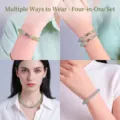 Versatile natural green crystal beaded jewelry set with magnetic clasp for four wearing styles - Bracelet and Necklace 2-in-1 / 8mm Bead Diameter / Pale Green