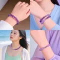 Versatile natural purple crystal beaded jewelry set with magnetic clasp for multi-wear - Bracelet and Necklace 2-in-1 / 8mm Bead Diameter / Purple