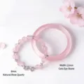 Elegant rose quartz beaded bracelet with silver bow and pink cat's eye stone bangle set - Bangle 56mm / Solid Bow Decor Pink