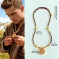 Collar artesanal de ojo de tigre y cuarzo rutilado con un colgante giratorio dorado - Collar de Cuarzo Rutilado Ojo de Tigre Amarillo Natural 3.5mm / 29cm+5cm