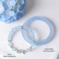 Elegant light blue chalcedony bangle and beaded bracelet set with silver bow charm - Bangle 54mm / Butterfly Blue Chalcedony