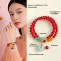 Pulsera de doble hebra de ágata roja y jade Hetian en estilo chino vintage - Brazalete de Ágata Roja y Jade Nefrita Natural 6mm