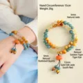 Pulsera de doble hilo hecha a mano con jadeíta natural, cuarzo y ágata - Brazalete de Cuarzo Rutilado y Jadeíta Natural 6mm