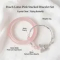 Pink crystal bracelet and cat eye stone bangle set with butterfly charm - 54mm / Rose Quartz Butterfly Layered Style
