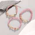 Elegant multicolor crystal and strawberry quartz beaded bracelet set with 14k gold accents - Strawberry Quartz Elastic Bracelet / 8mm / Pink