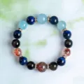 Pulsera de cuentas de piedras naturales con aguamarina y ojo de tigre azulada - Aguamarina & Super Seven / 10mm-12mm Diámetro de Cuenta (15cm Circunferencia)