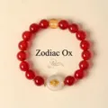 Chinese zodiac ox red agate beaded bracelet with white chalcedony safety buckle - Zodiac Ox / 10mm