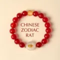 Natural red agate beaded bracelet with white agate Ping'an Kou and gold zodiac rat charm. - Zodiac Rat / 10mm