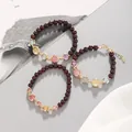Elegant red garnet and multi-colored strawberry crystal 14k gold-filled beaded bracelet - Red Garnet Elastic Bracelet / 8mm / Red