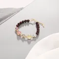 Elegant handmade garnet and multi-color crystal bead bracelet in 14k gold-filled finish - Red Garnet Chain Bracelet / 8mm / Red