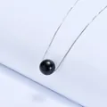 Minimalist black bead pendant necklace with a sleek silver box chain for elegant everyday wear - Obsidian / Silver