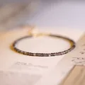 Ultra-fine 2mm silver obsidian beaded bracelet with minimalist square cut stones - Regular Circumference (14+4cm)